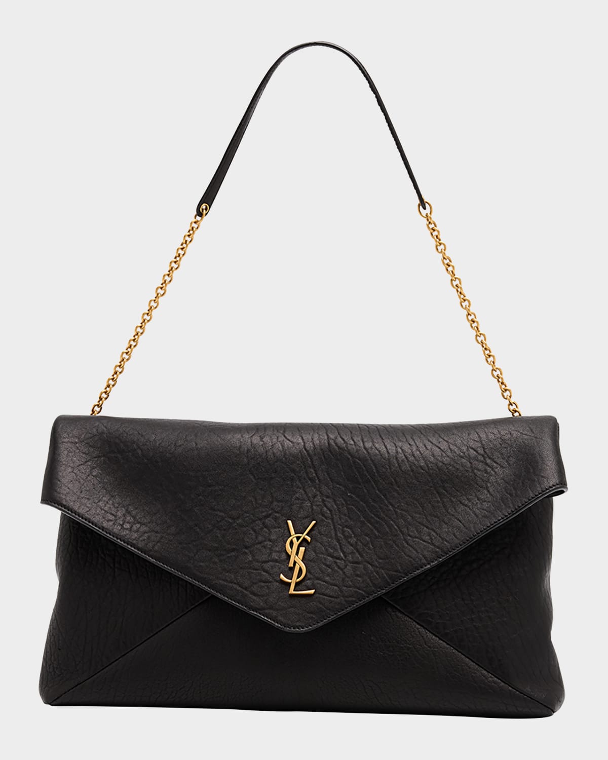 Saint Laurent Ysl Envelope Pouch In Grained Leather In Black
