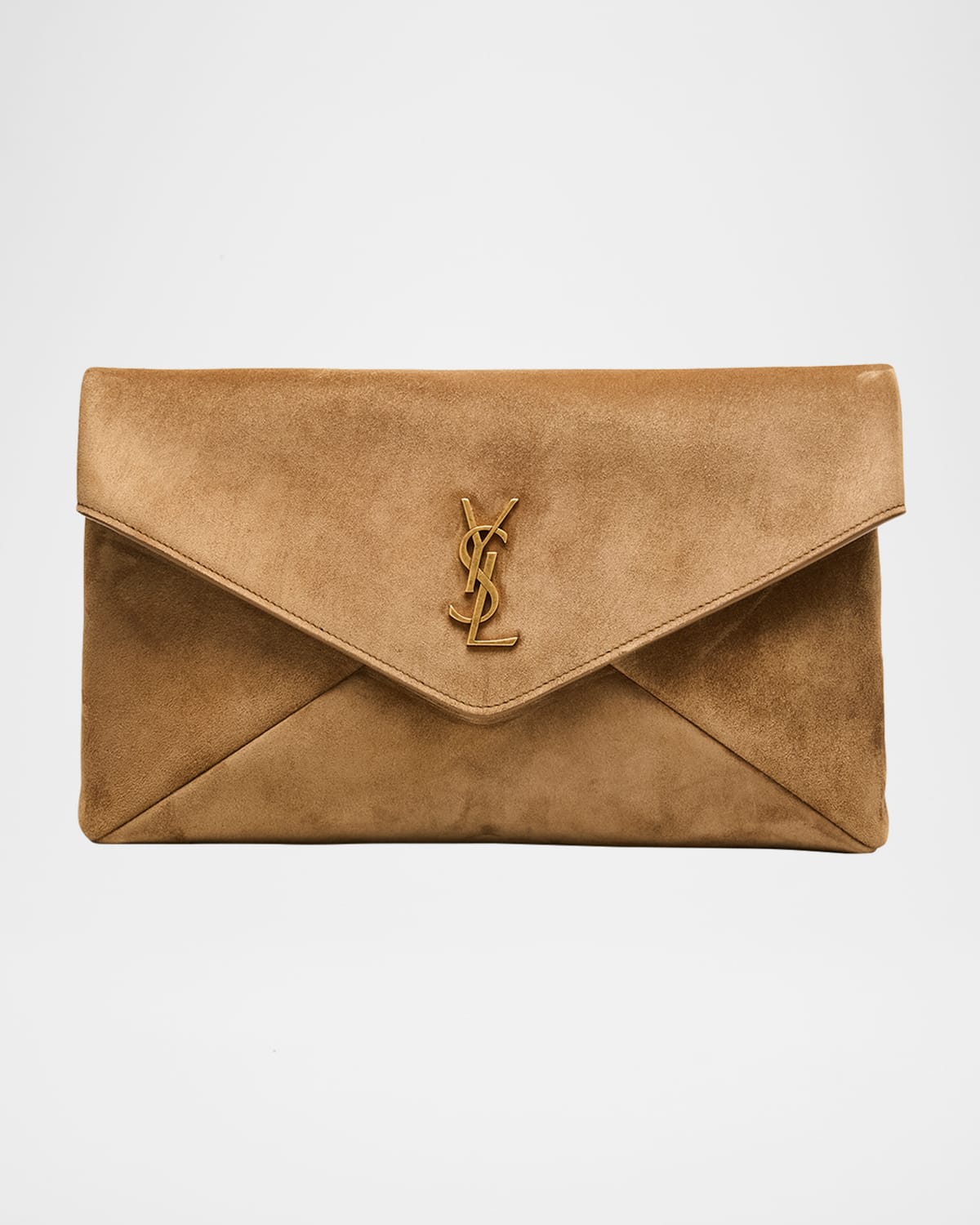 Saint Laurent Large Ysl Envelope Flap Clutch Bag In Suede In Brown