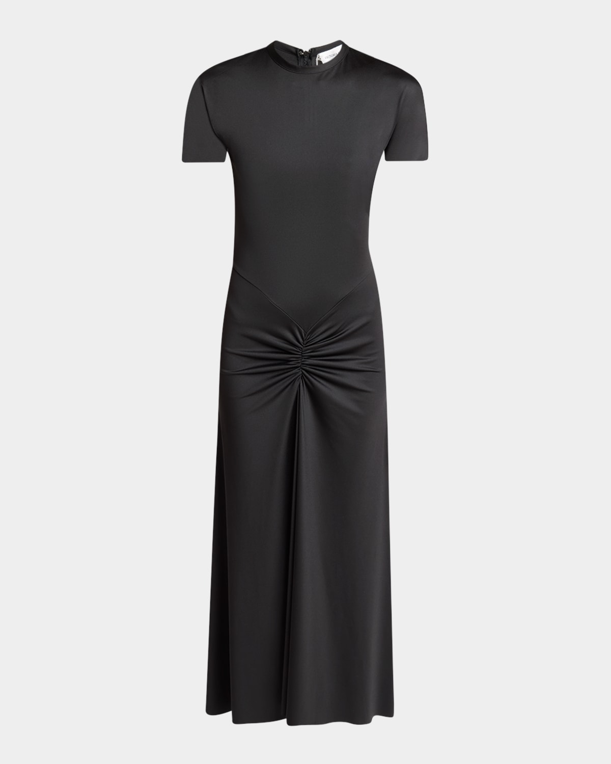 Victoria Beckham Gathered Drop-waist Midi T-shirt Dress In Black