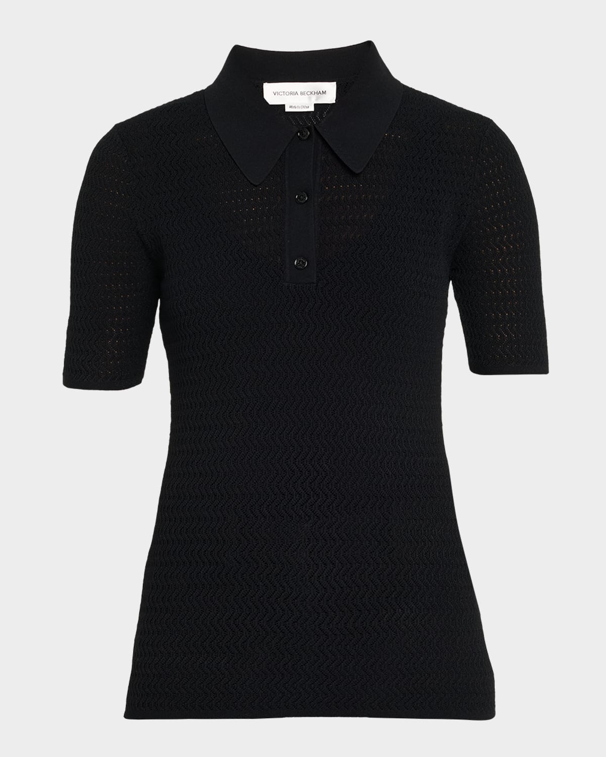 Pointelle Chevron Knit Polo Top