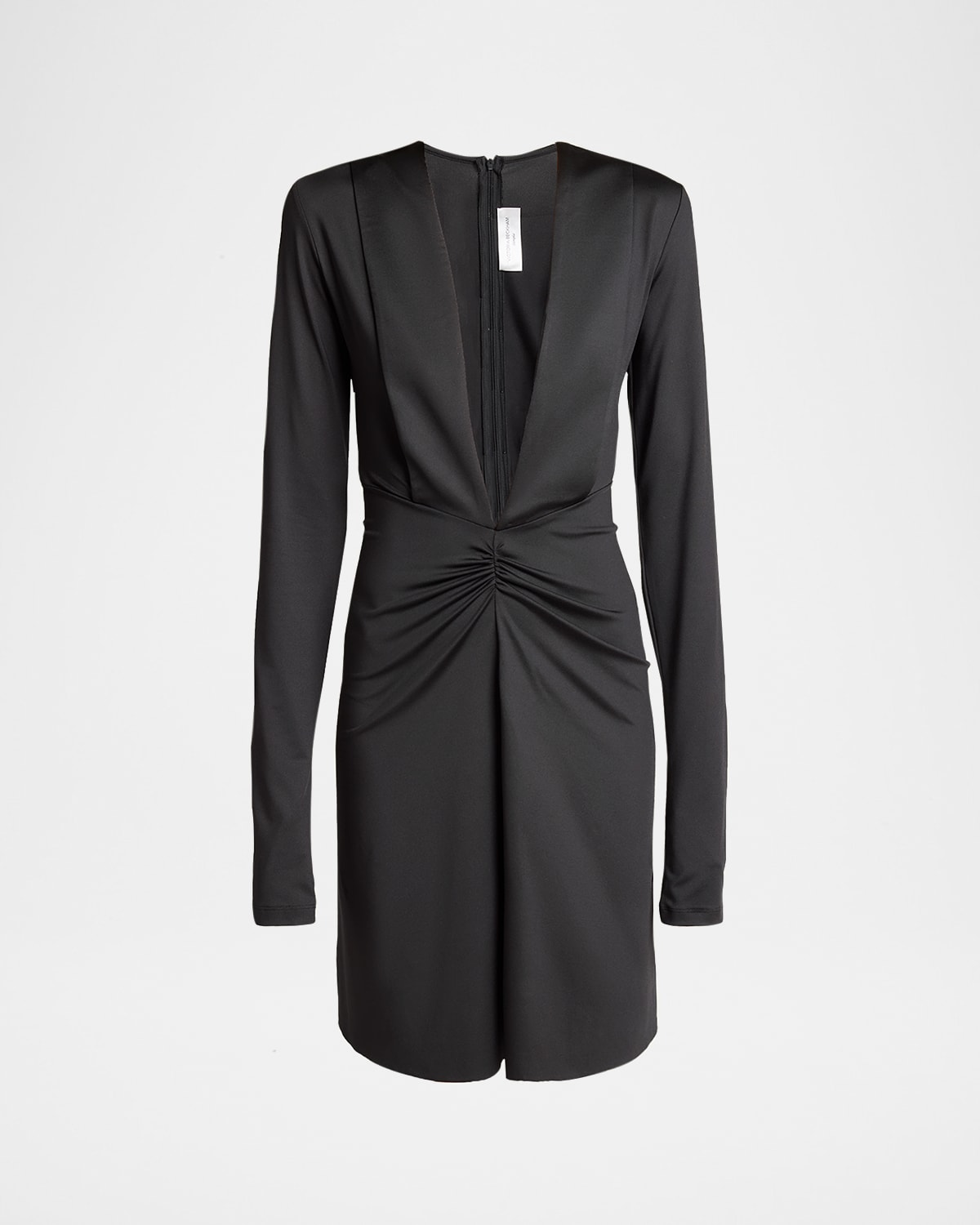 Victoria Beckham Ruched Deep V-neck Mini Dress In Black