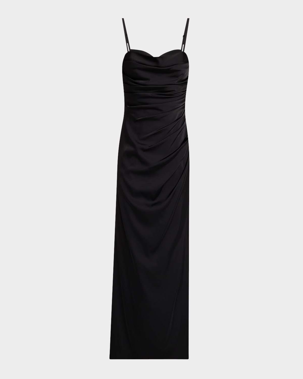 Pleated Side-Slit Satin Column Gown