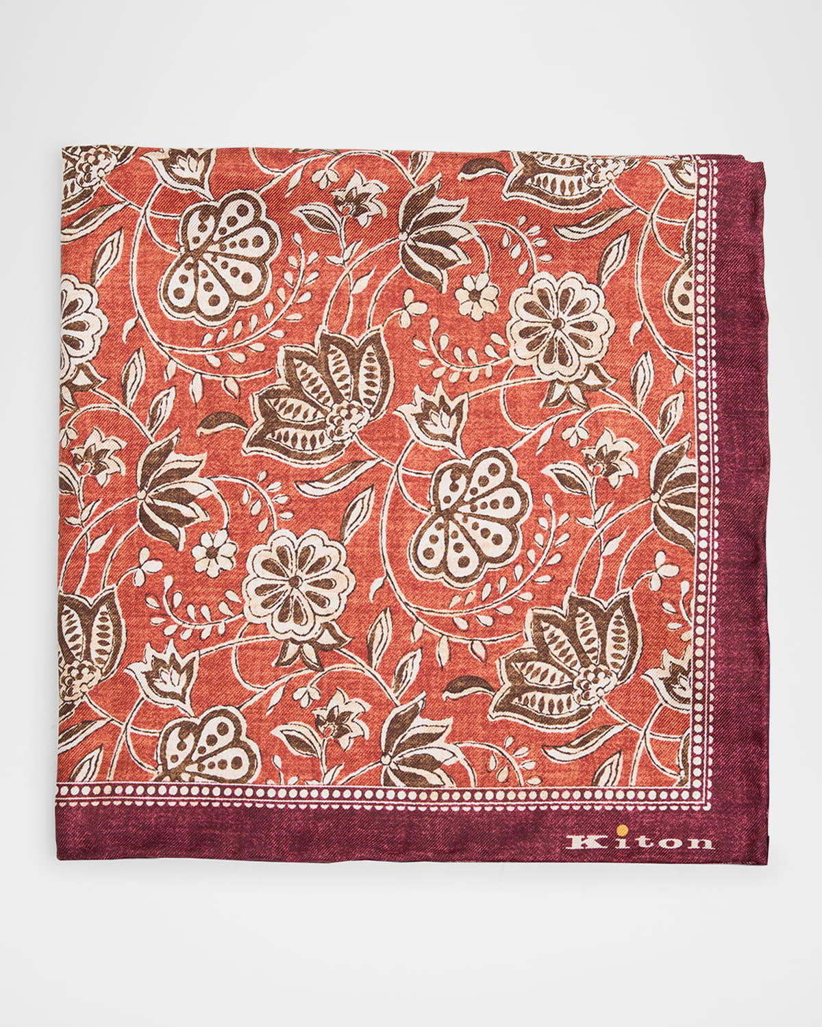 Kiton Men's Silk Floral Pocket Square In Brown