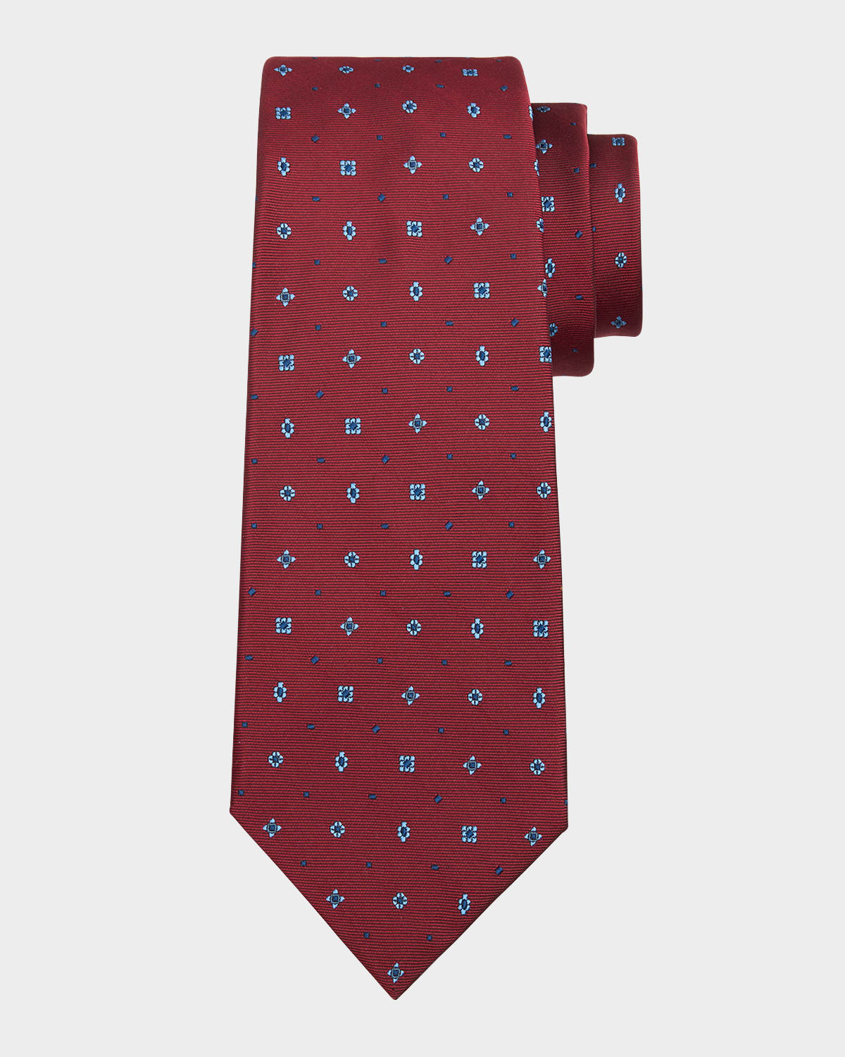 Kiton Men's Silk Micro-floral Seven-fold Tie In Red