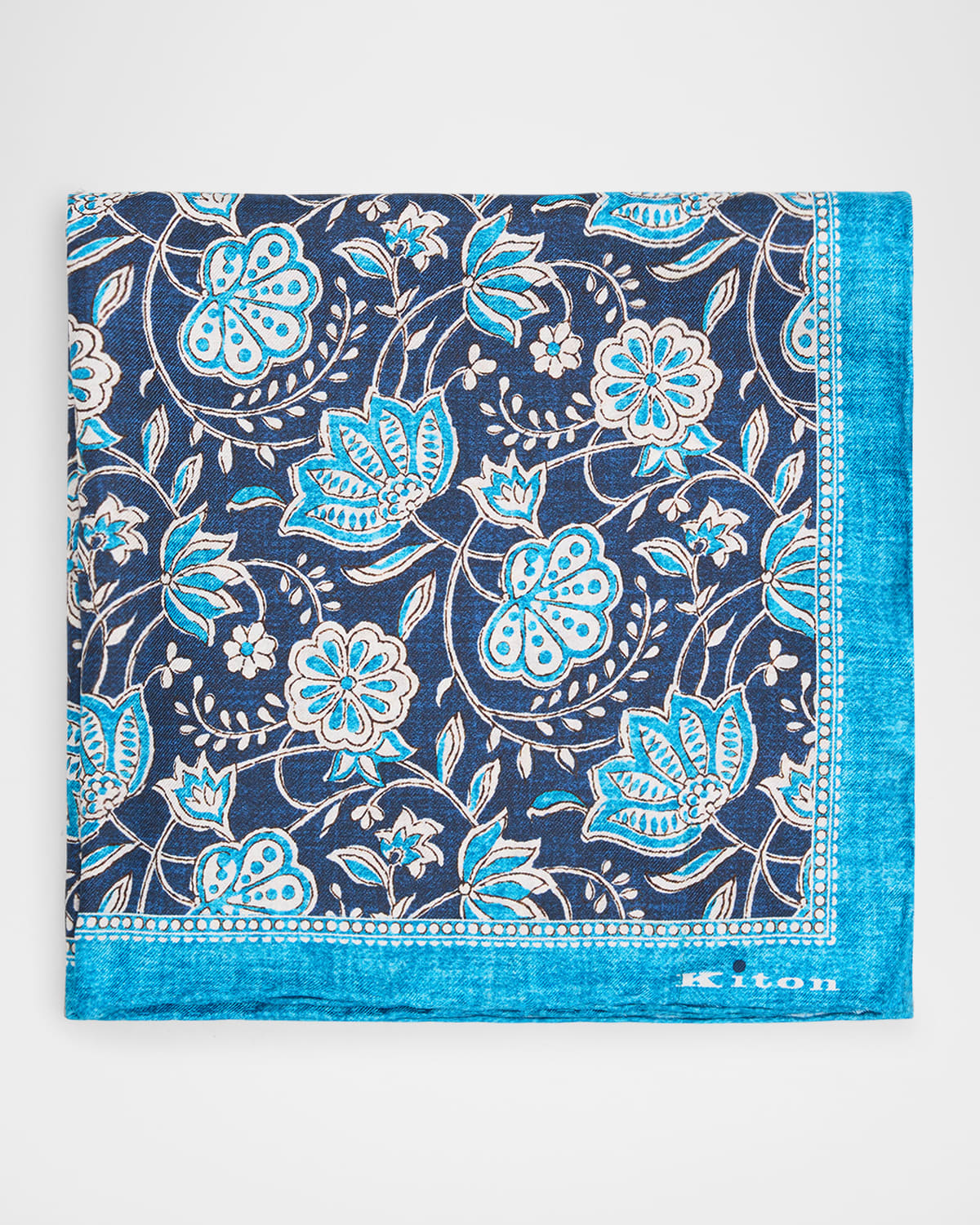 Kiton Men's Silk Floral Pocket Square In Navy