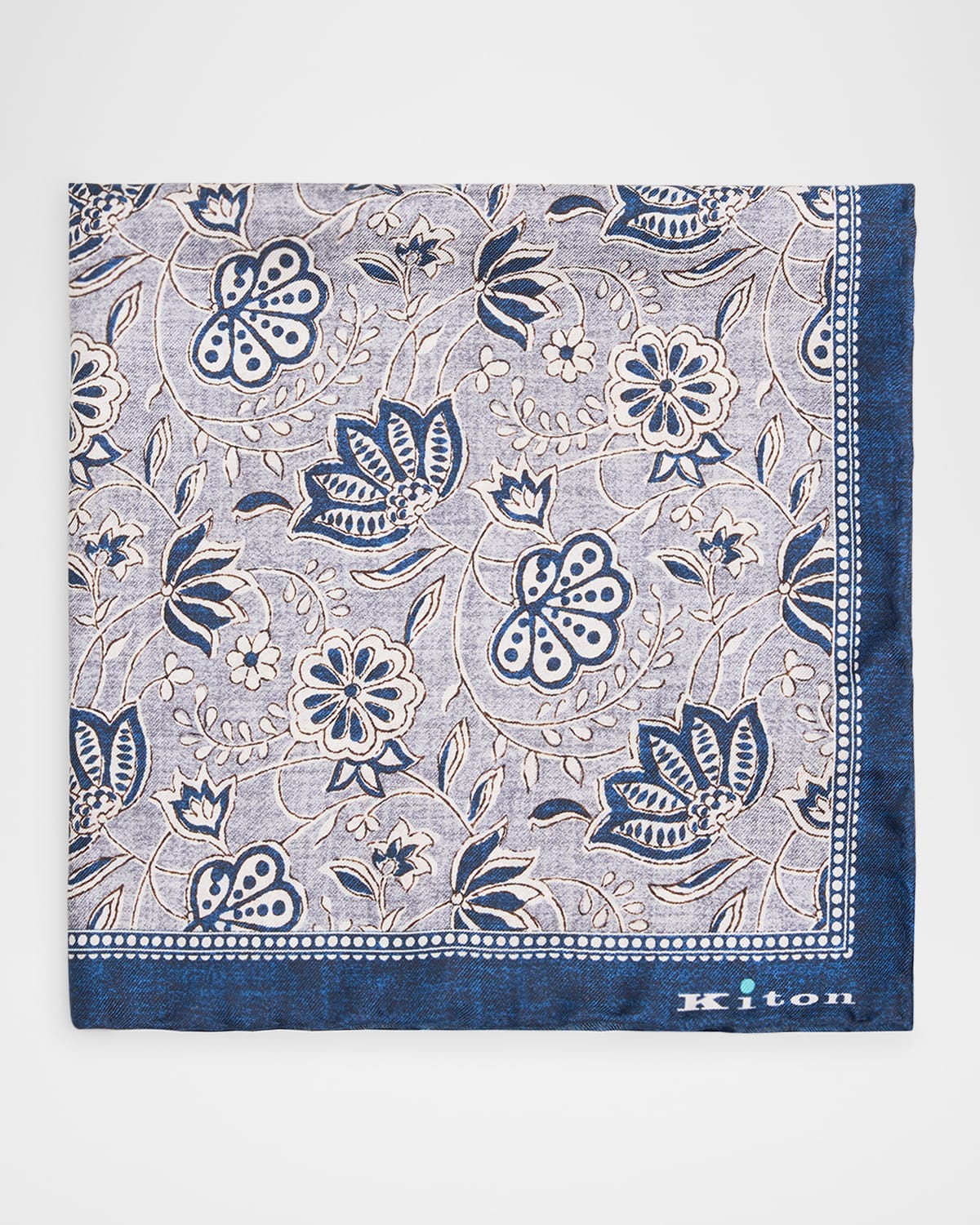 Kiton Men's Silk Floral Pocket Square In Silver