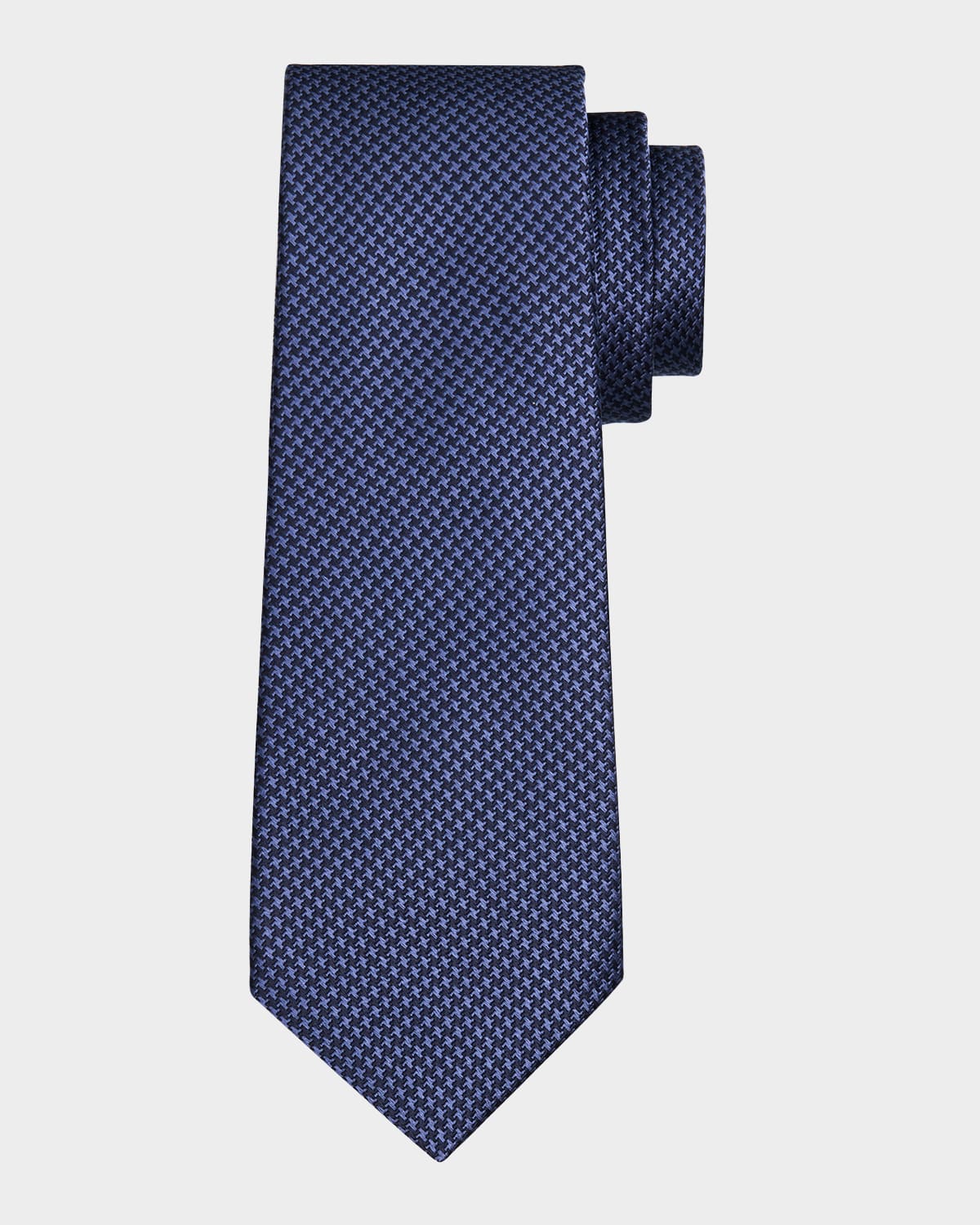 Kiton Men's Silk Micro-houndstooth Seven-fold Tie In Navy