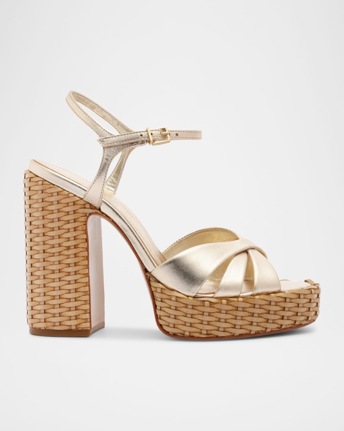 SCHUTZ KEEFA METALLIC WOVEN-HEEL PLATFORM SANDALS 