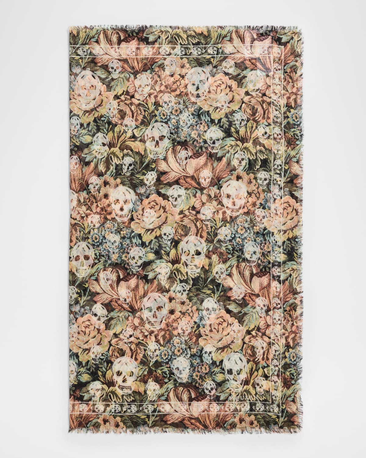 Men's Wool and Silk Floral Skull Scarf
