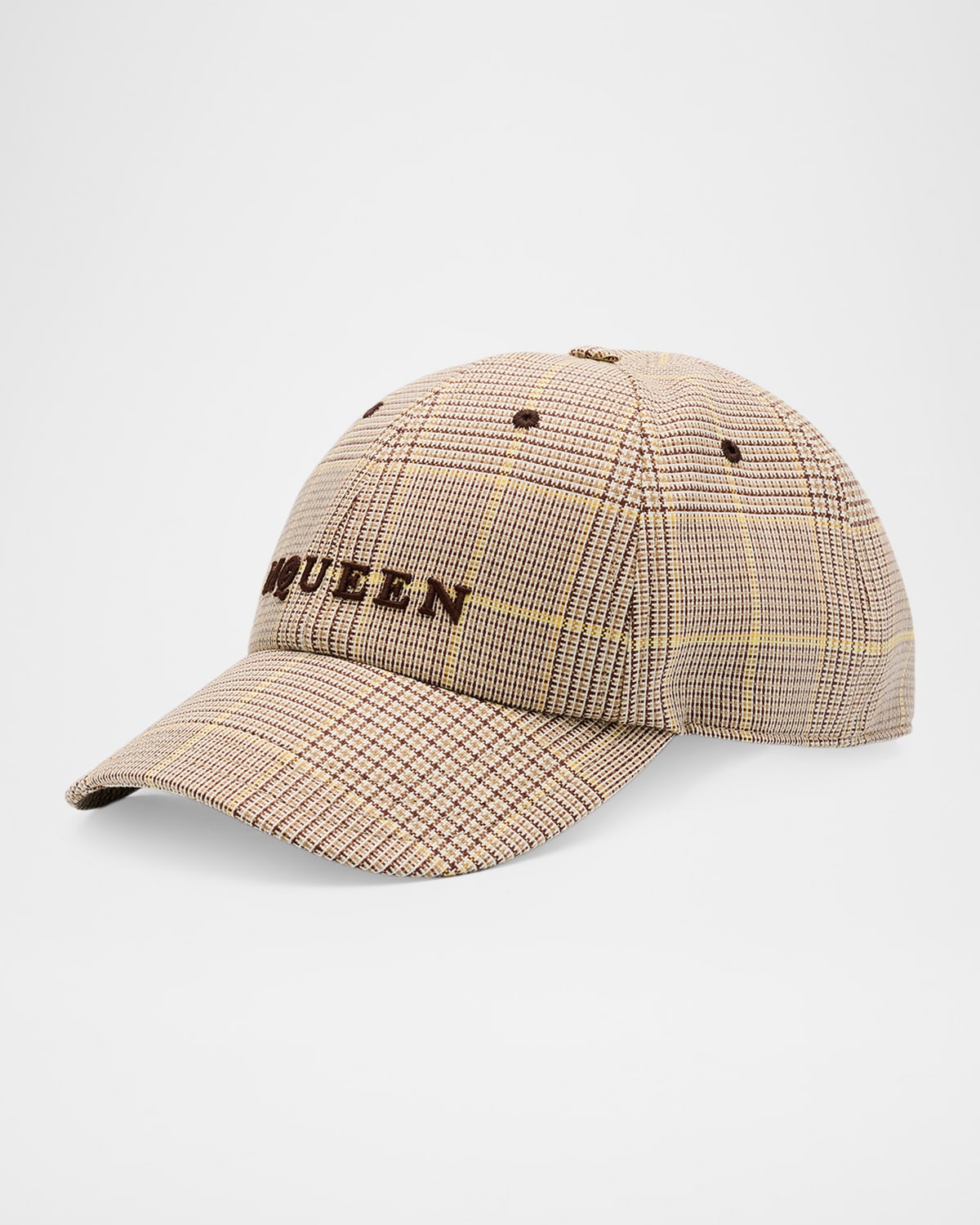 McQueen Men's Wool Prince of Wales Plaid Logo Baseball Cap