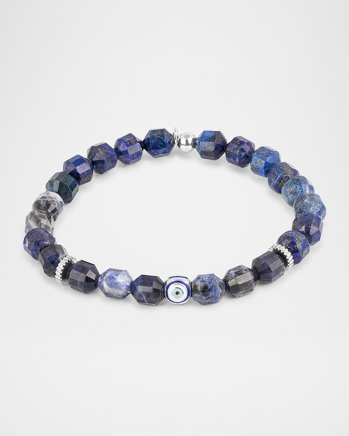 Men's Sterling Silver Enamel Evil Eye Sodalite Beaded Bracelet