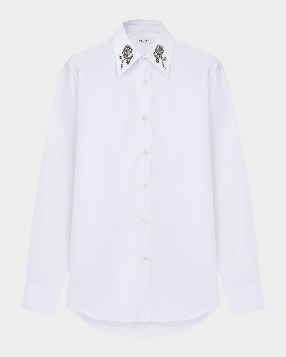 Alexander Mcqueen Men's Sailor Tattoo Rose Embroidery Shirt In Optical White In White