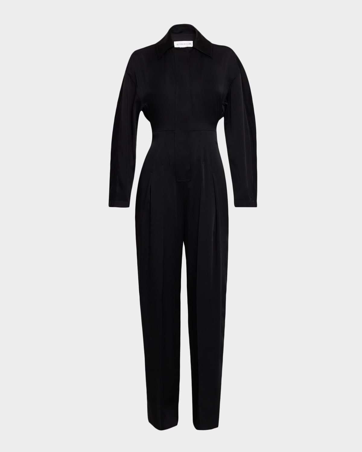 Fluid Satin Cinched Straight-Leg Jumpsuit