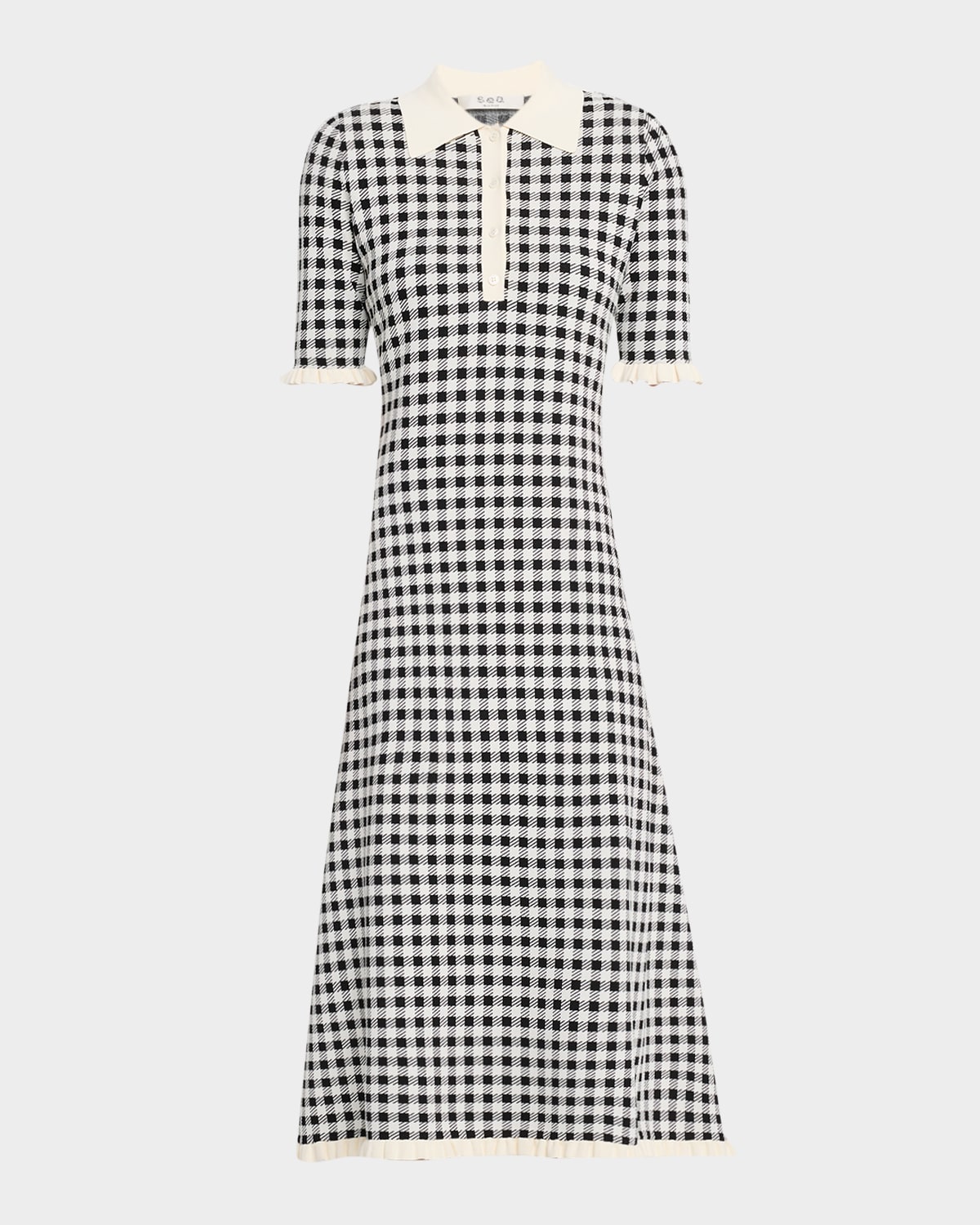 Saige Short-Sleeve Knit Gingham Dress