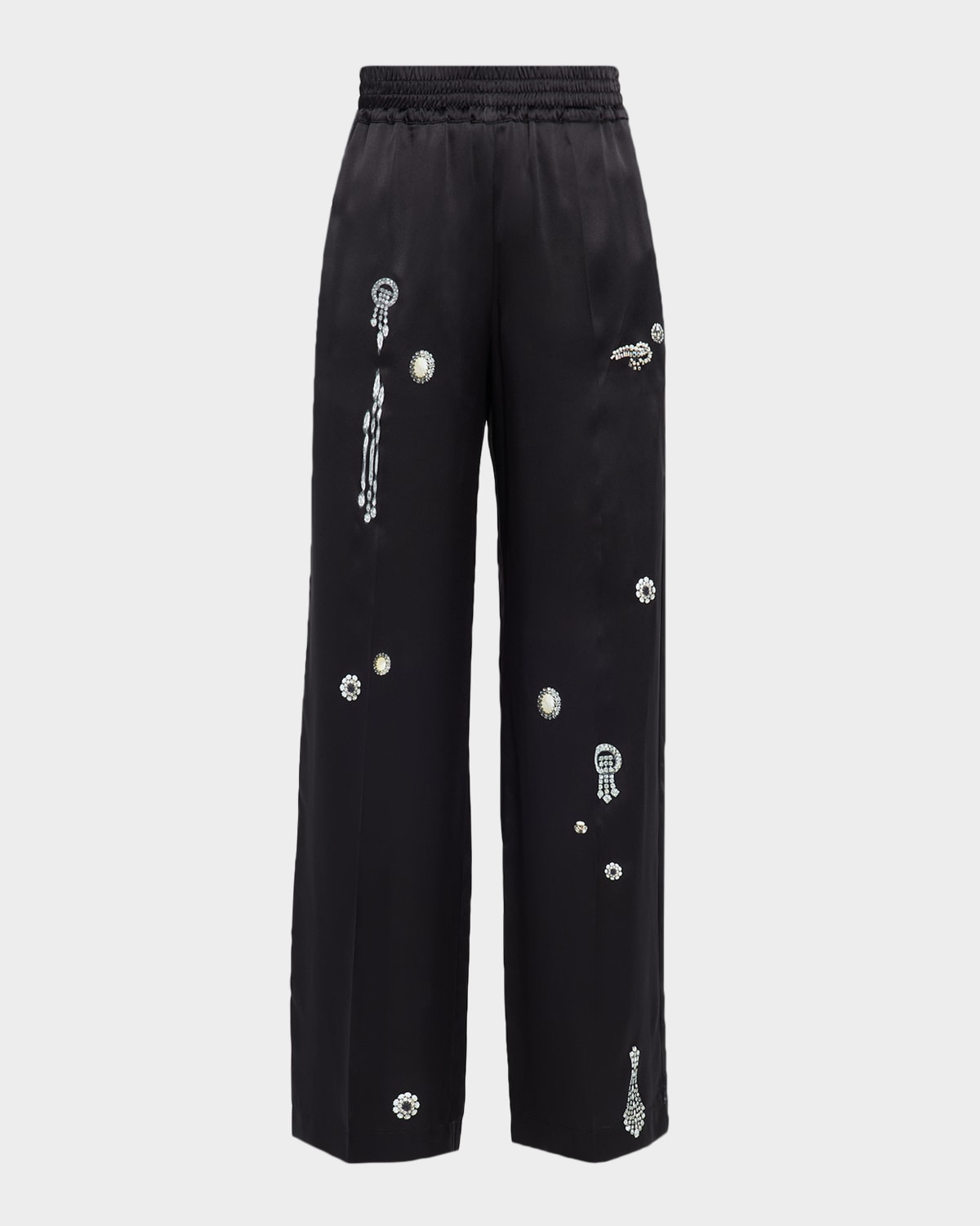 Crystal-Print Silk Straight-Leg Pajama Trousers