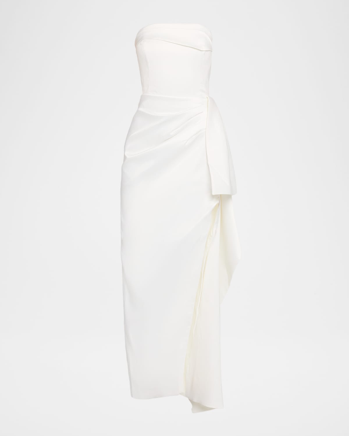 Nicholas Erelyn Draped Side-slit Satin Column Gown In White