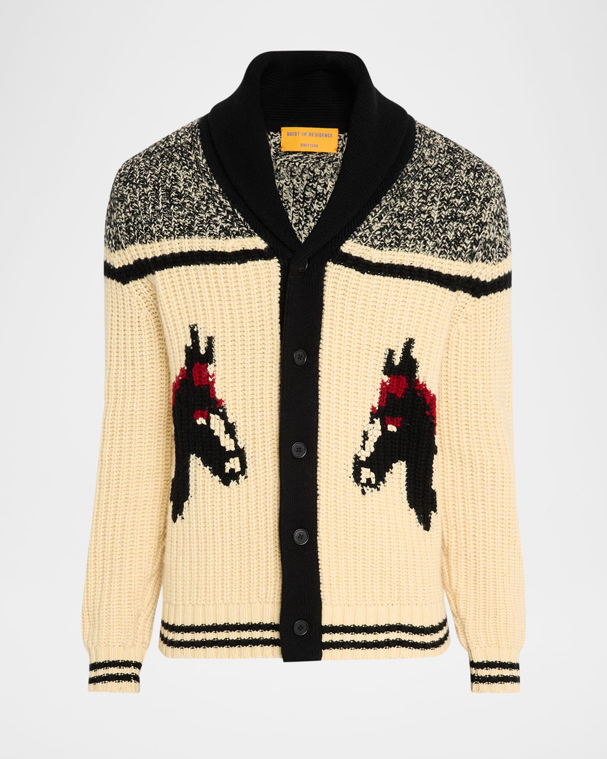 Guest In Residence Rodeo Shawl-collar Intarsia-knit Wool And Cashmere-blend Cardigan In Neutral