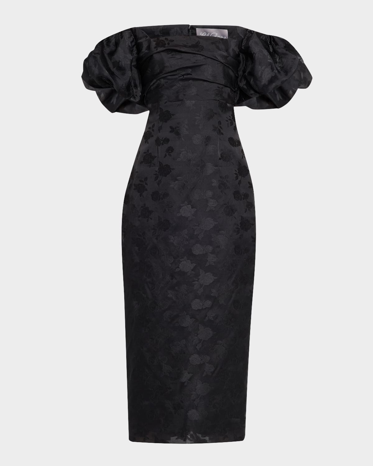 Lela Rose Thelma Off-The-Shoulder Puff-Sleeve Fil Coupe Midi Dress