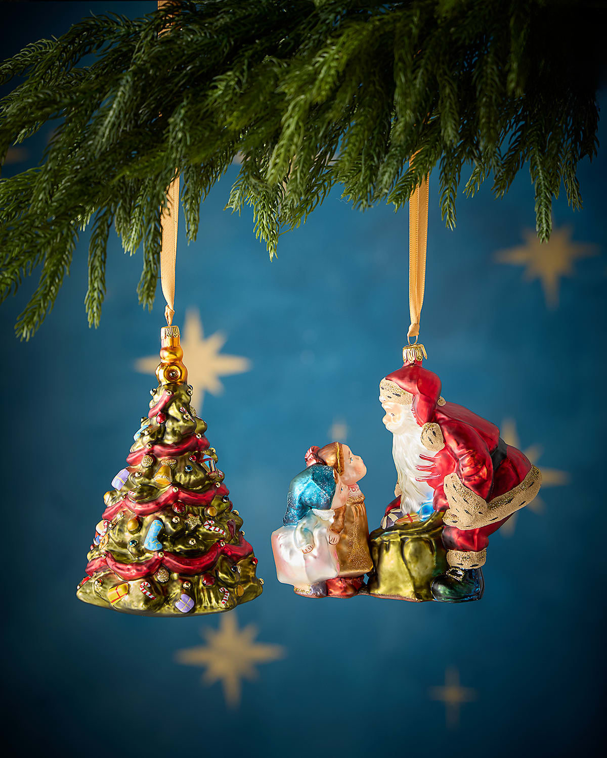 Komozja Santa With Gift Sack, Kids And Tree Christmas Ornaments, Set Of 3
