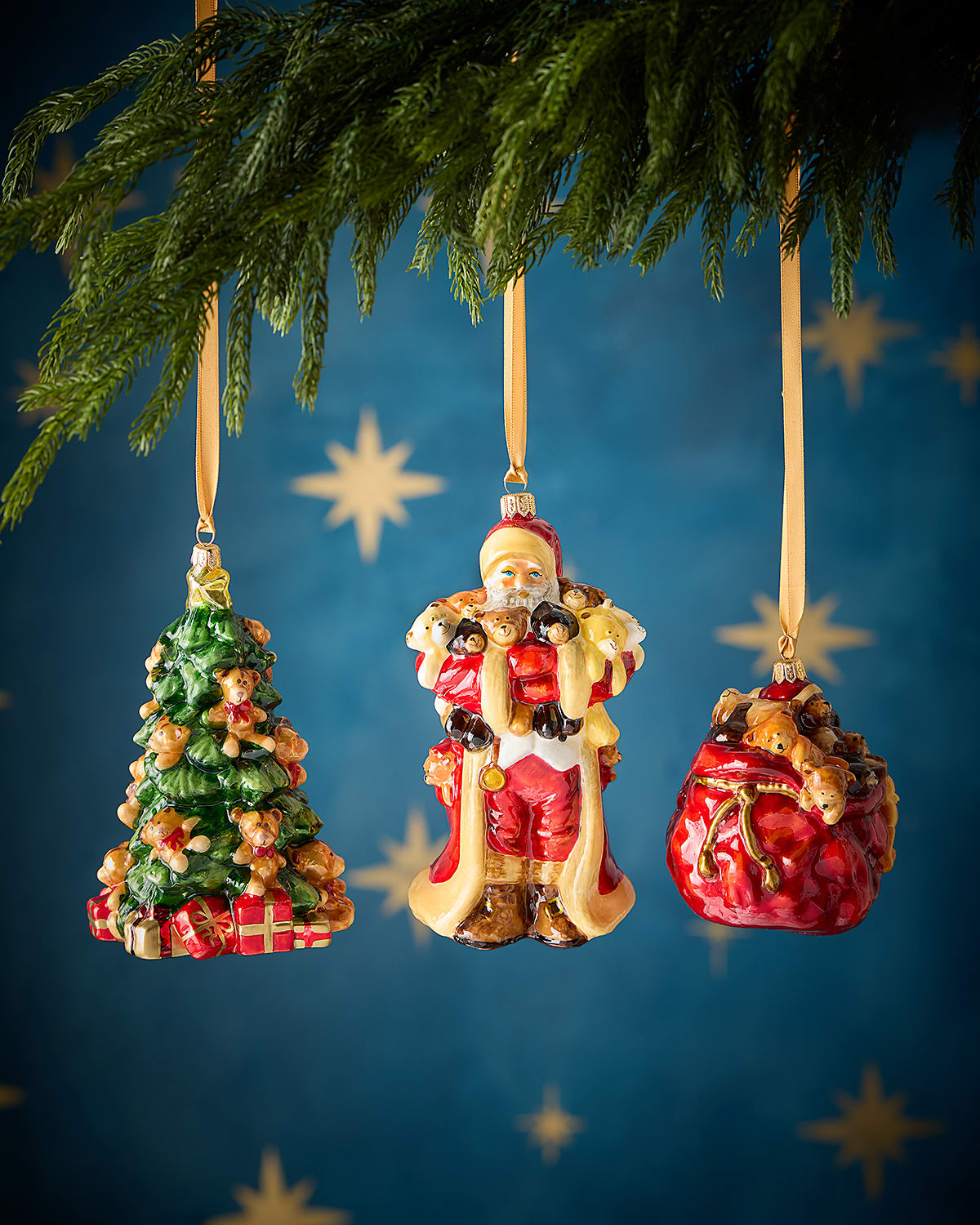 Komozja Santa With Bears Christmas Ornaments, Set Of 3