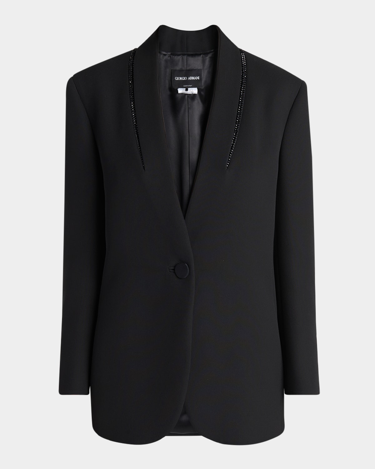 Giorgio Armani Single Breasted Silk Jacket With Rhinestone Embroidery In Black
