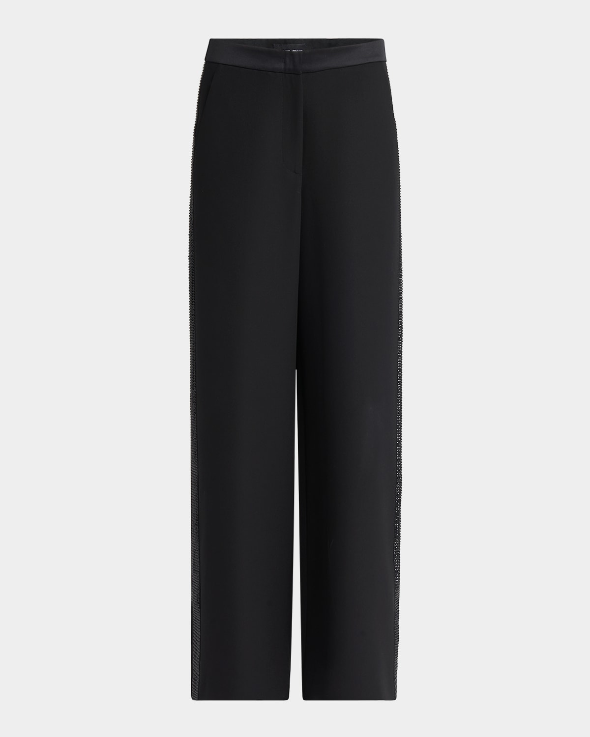Giorgio Armani Wide-leg Beaded Silk Tuxedo Pants In Black