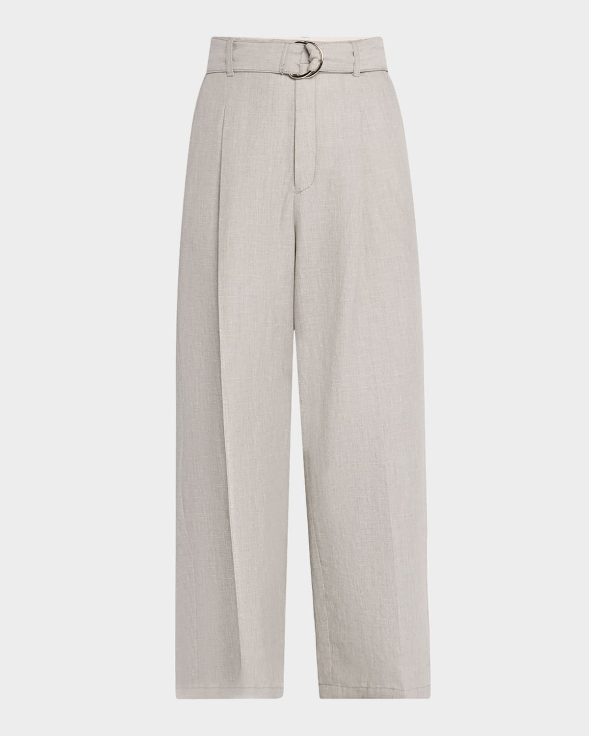 Chambray Belted Wide-Leg Cropped Pants