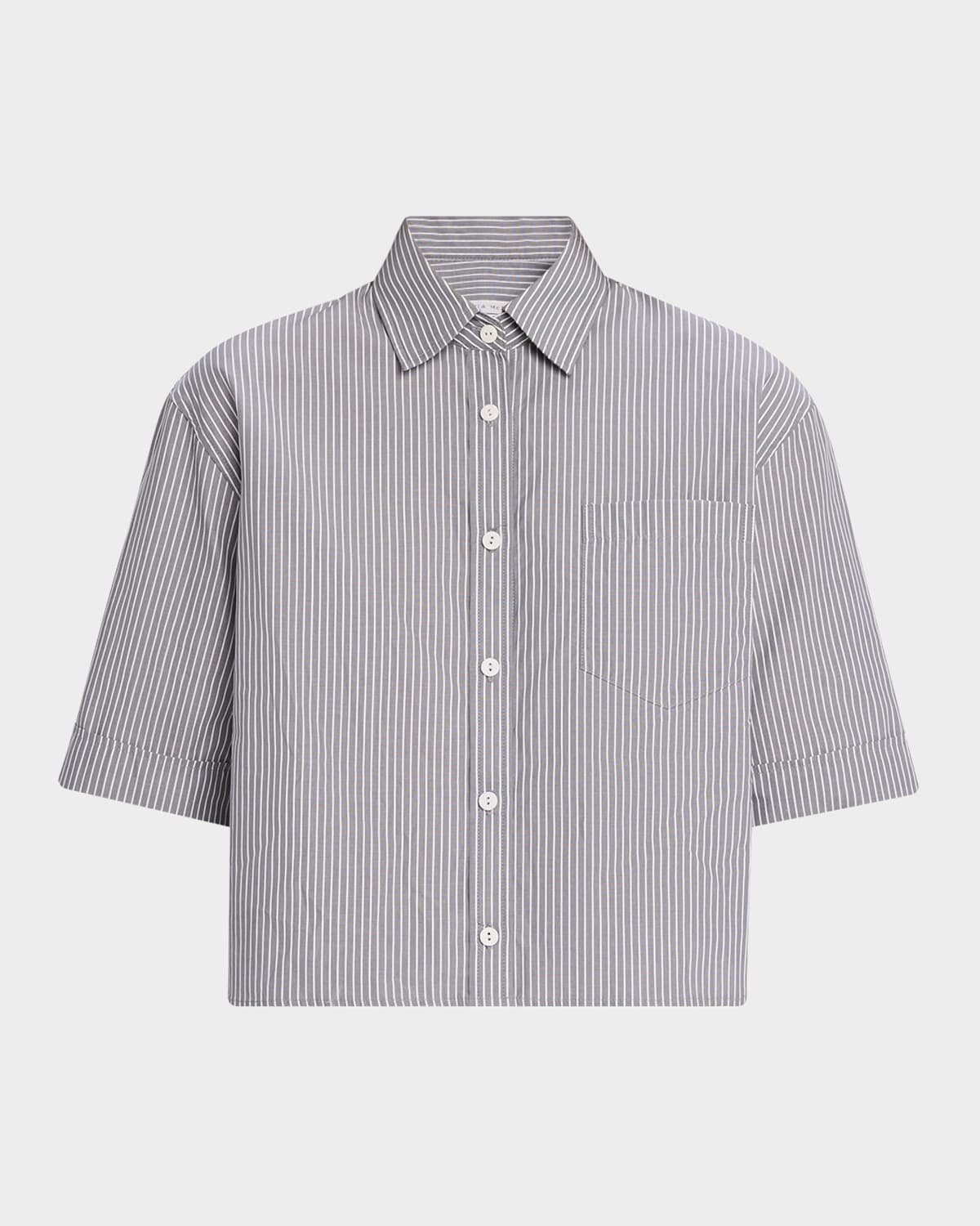 Maria Mcmanus Railroad Stripe Cropped Oversized Shirt In Gray