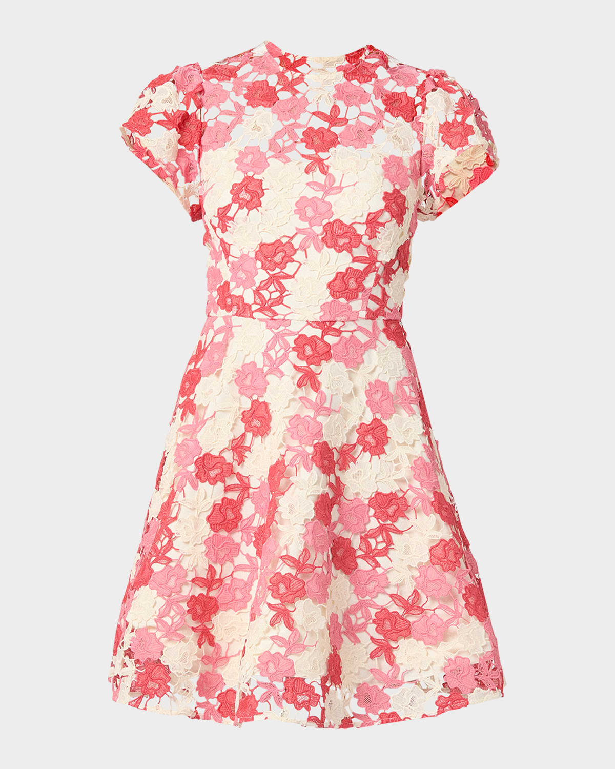 Shoshanna Everlie Puff-sleeve Floral Lace Mini Dress In Multi