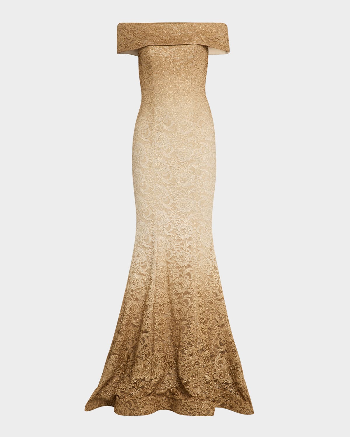 Off-Shoulder Ombre Shimmer Lace Mermaid Gown