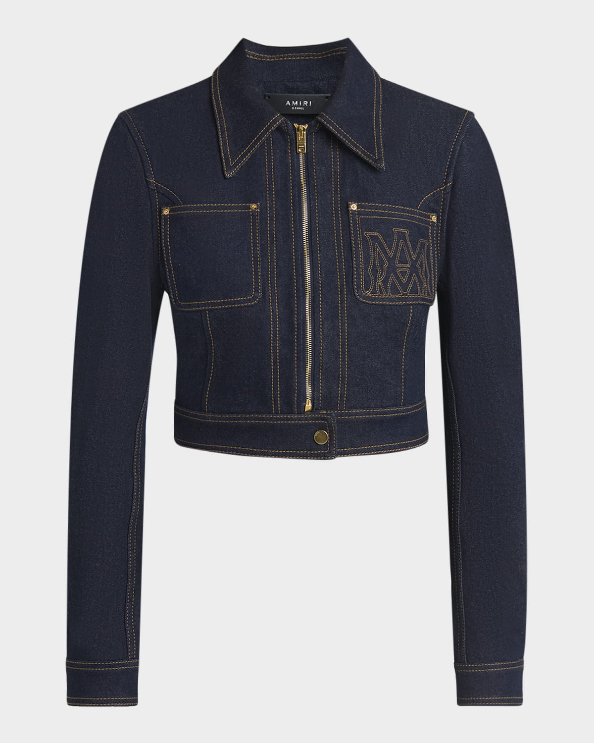 Amiri Zip-up Cropped Denim Jacket In Blue