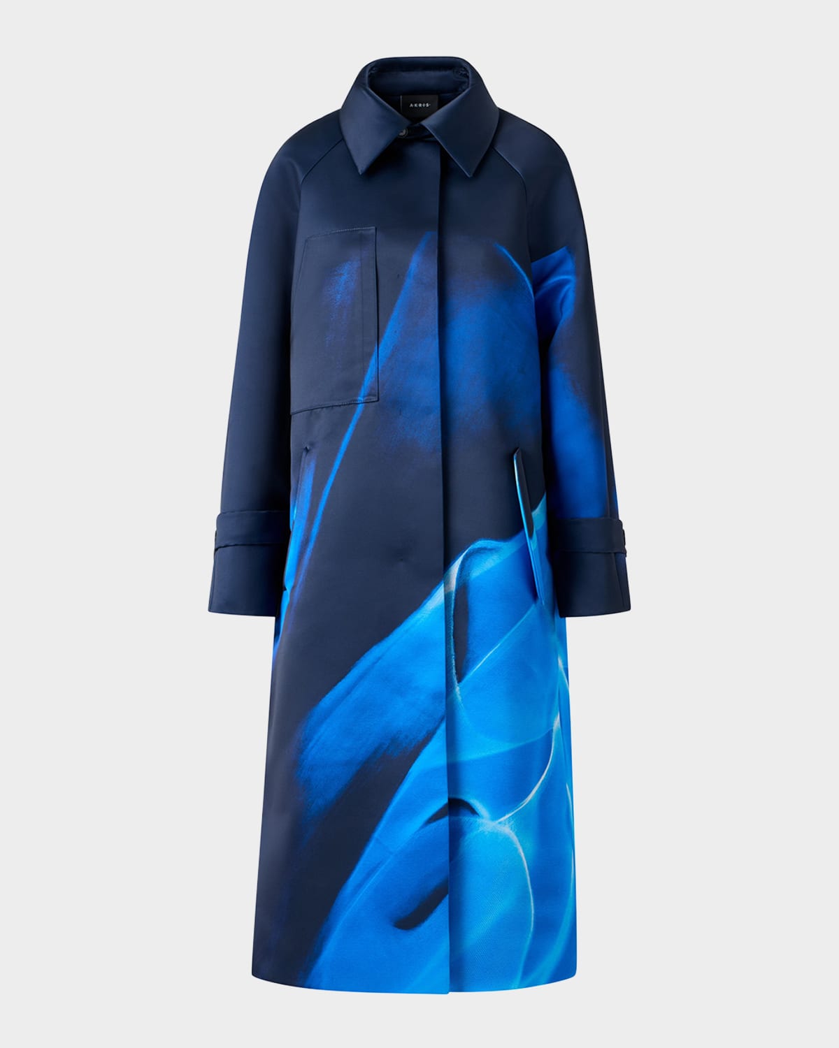 Akris Elliot Silk Duchess Alysons Cyanotype-print Oversized Coat In Blue
