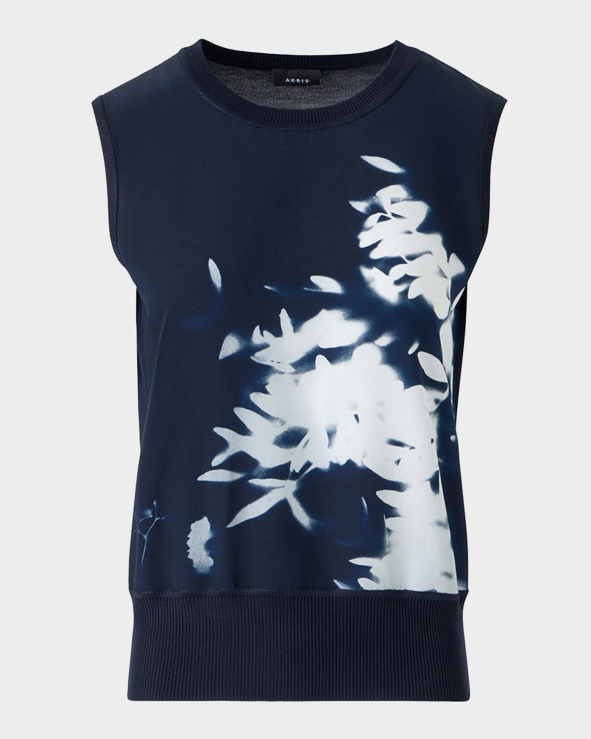 Akris Wildflower Print Sleeveless Silk Sweater In Blue