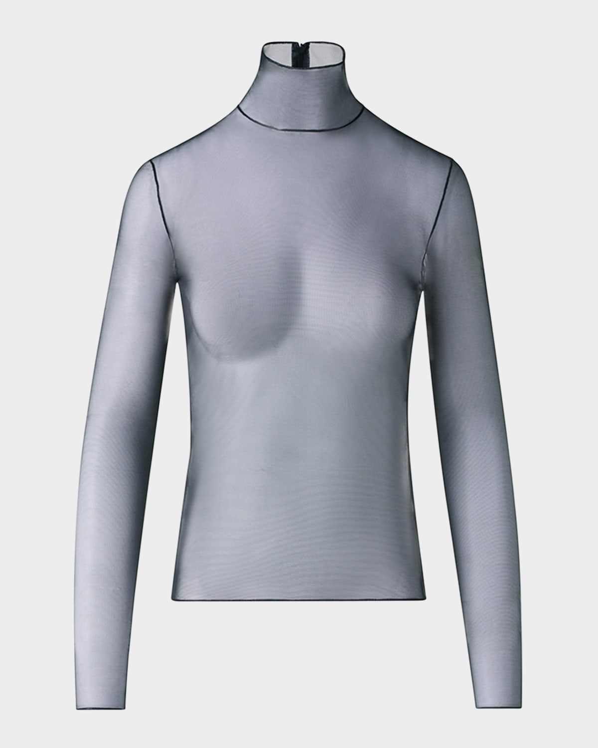 Akris Mock-neck Stretch Tulle Fitted Long-sleeve Shirt In Black