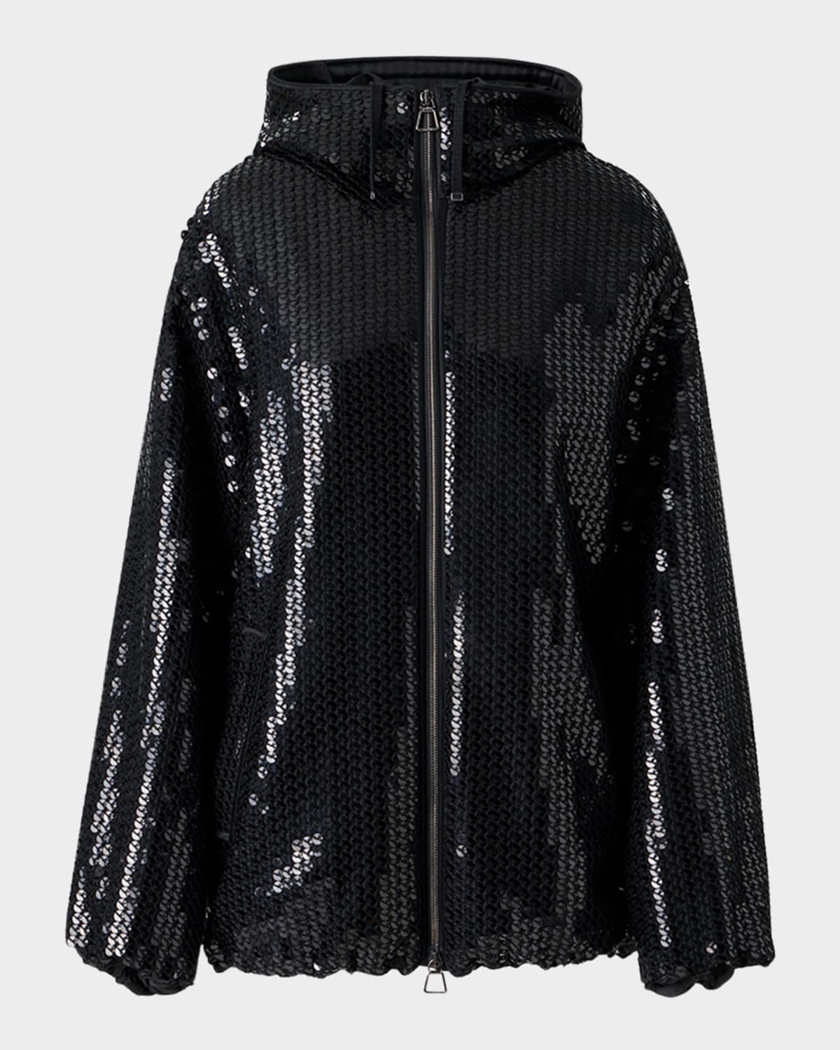 Akris Davis Sequined Chiffon Zip Parka Jacket In Black