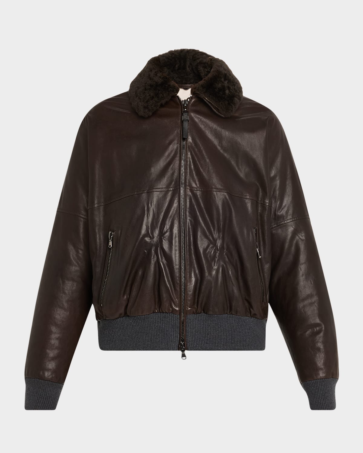 Brunello Cucinelli Women Removable Shearling Leather Aviator Bomber Jacket In Brown