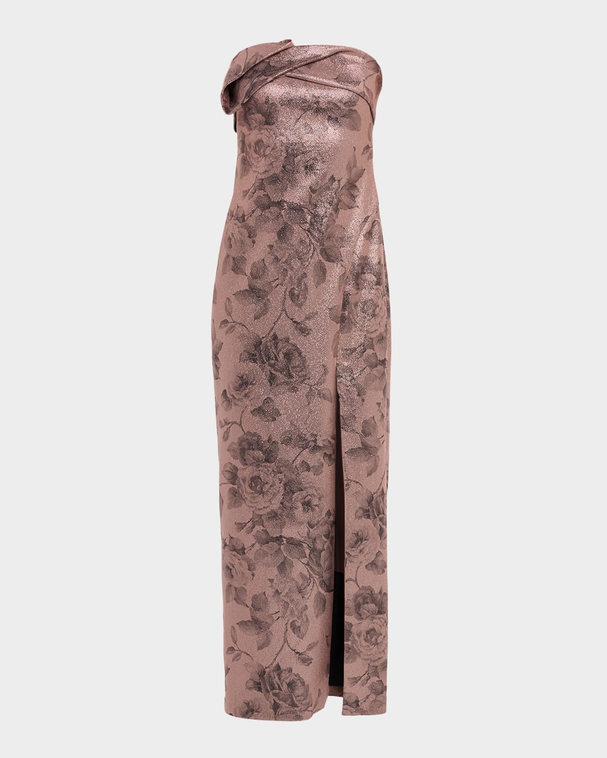 Aidan Mattox Strapless Shimmer Jacquard Column Gown In Brown