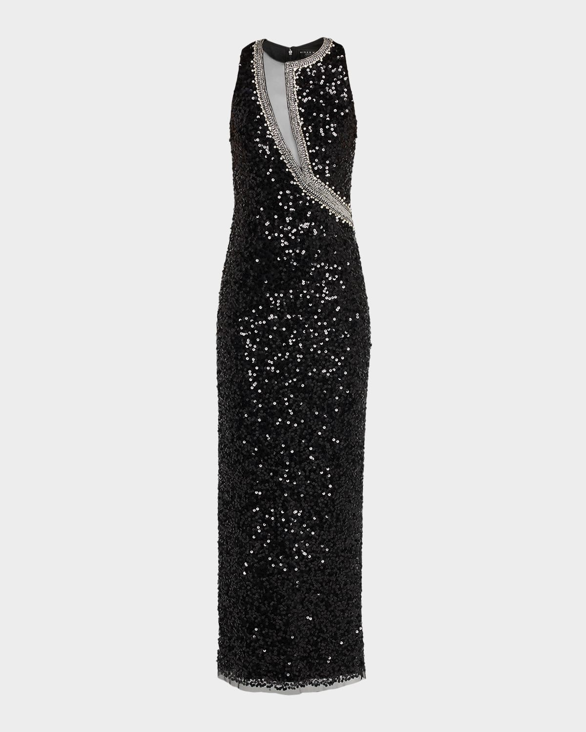 Bead-Trim Sequin Column Gown