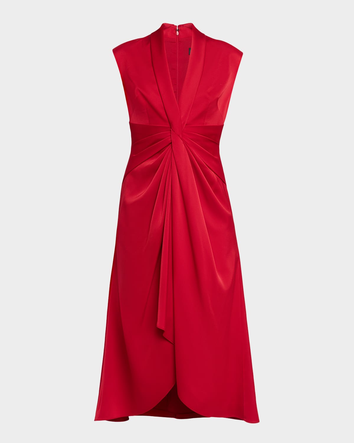 Aidan Mattox Sleeveless Pleated Twist-front Midi Dress In Red