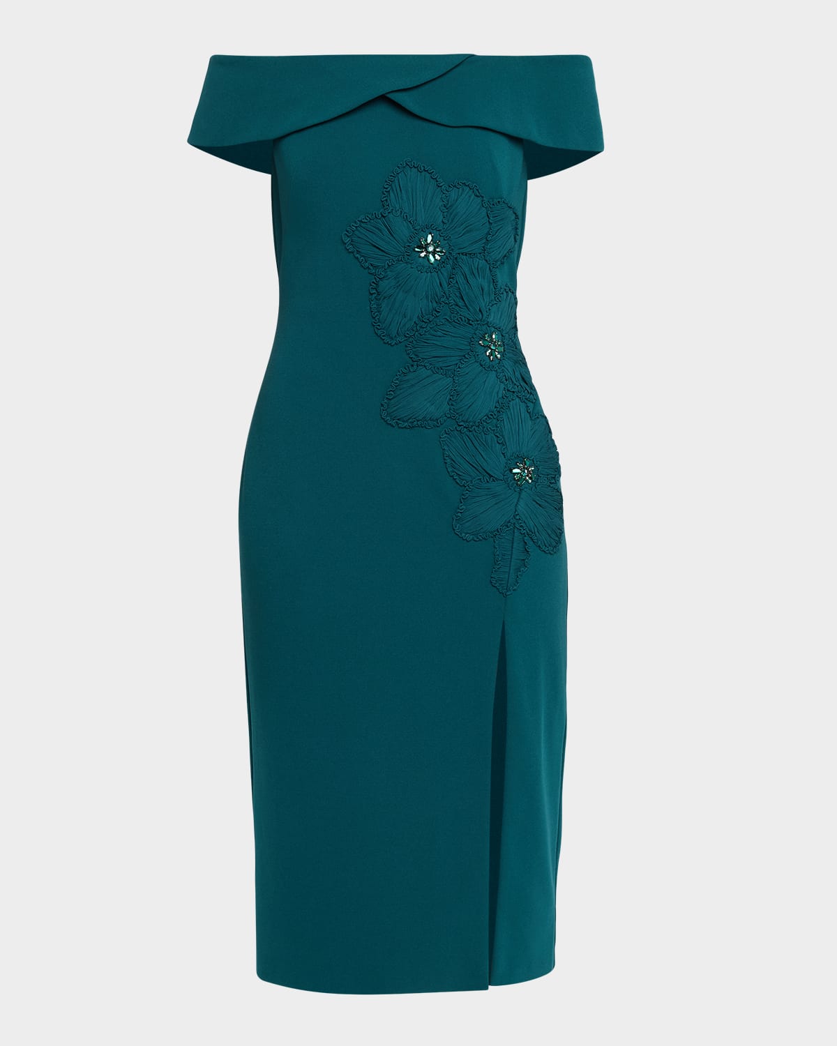 Aidan Mattox Off-shoulder Applique Crepe Midi Dress In Green