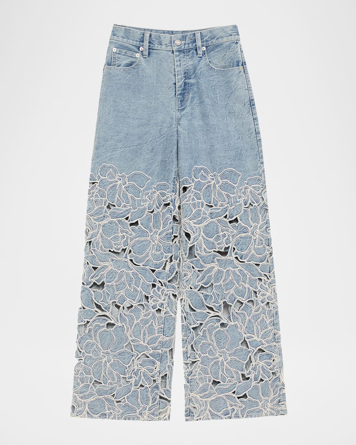 Simkhai Betty Floral Embroidered Straight-leg Jeans In Blue