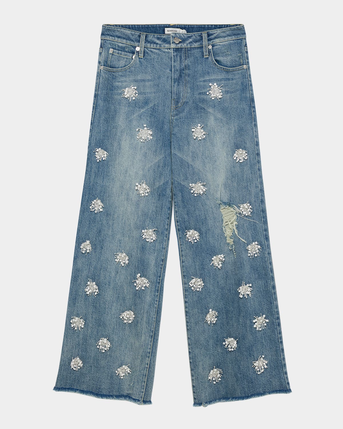 Simkhai Jude Embellished Wide Crop Jeans