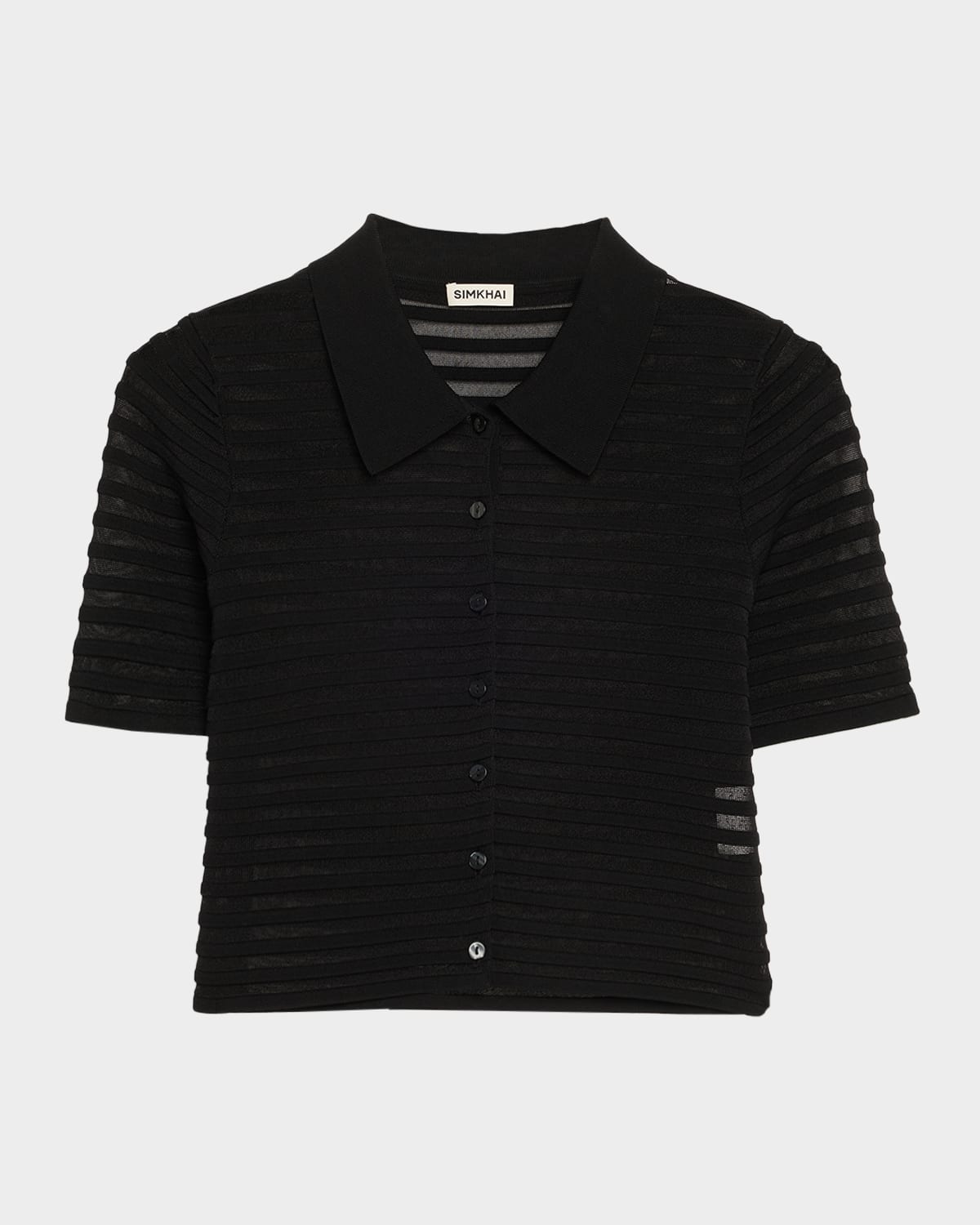 Simkhai Larken Short-sleeve Sheer Stripe Cardigan In Black