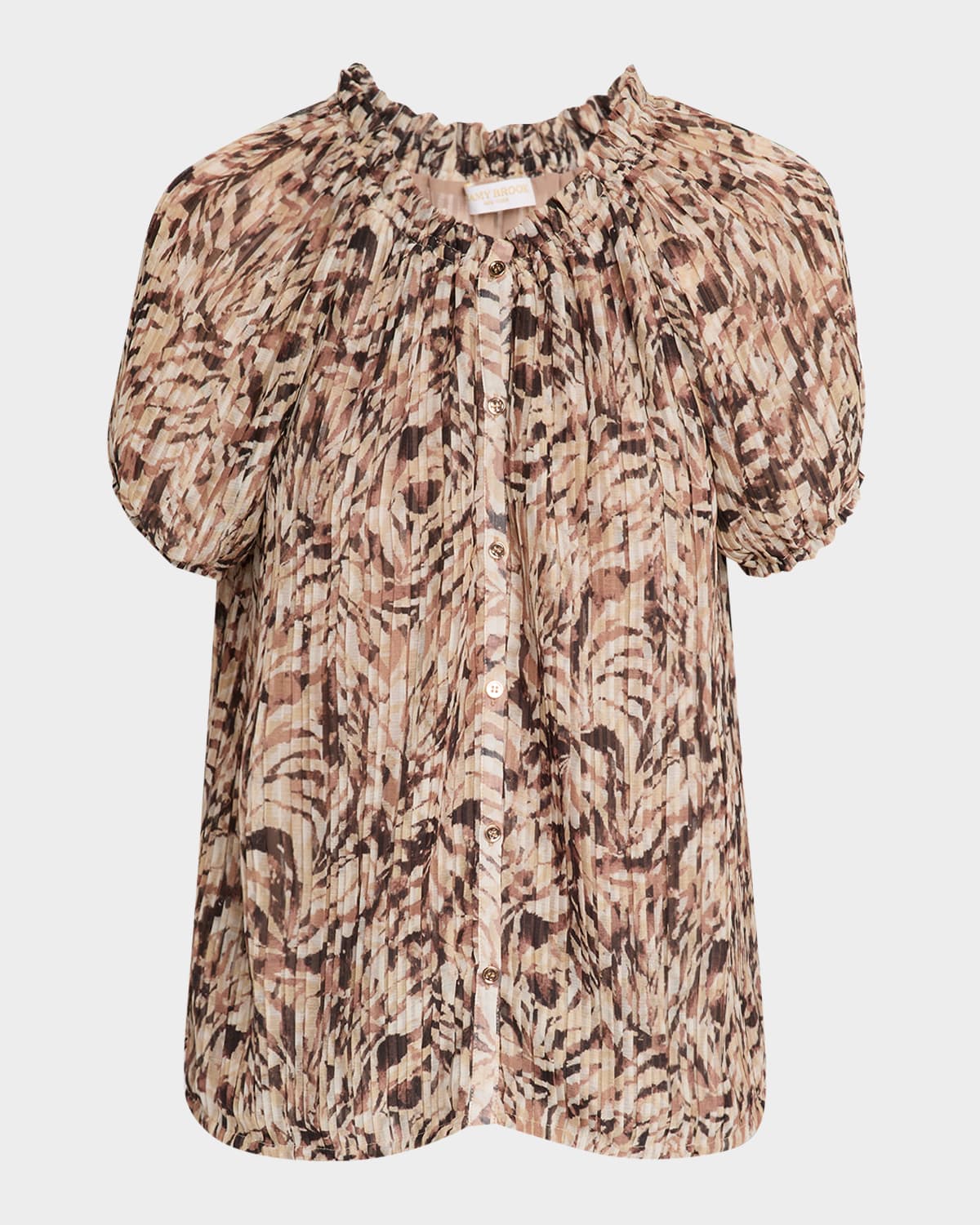 Soraya Pleated Puff-Sleeve Blouse