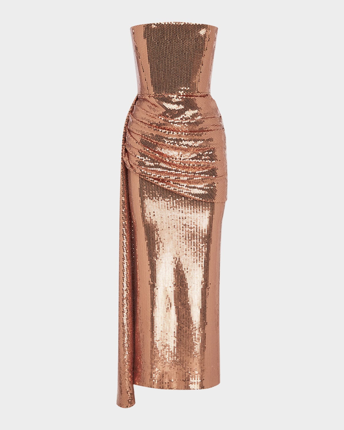Alex Perry Strapless Draped Sequin Mesh Midi Dress