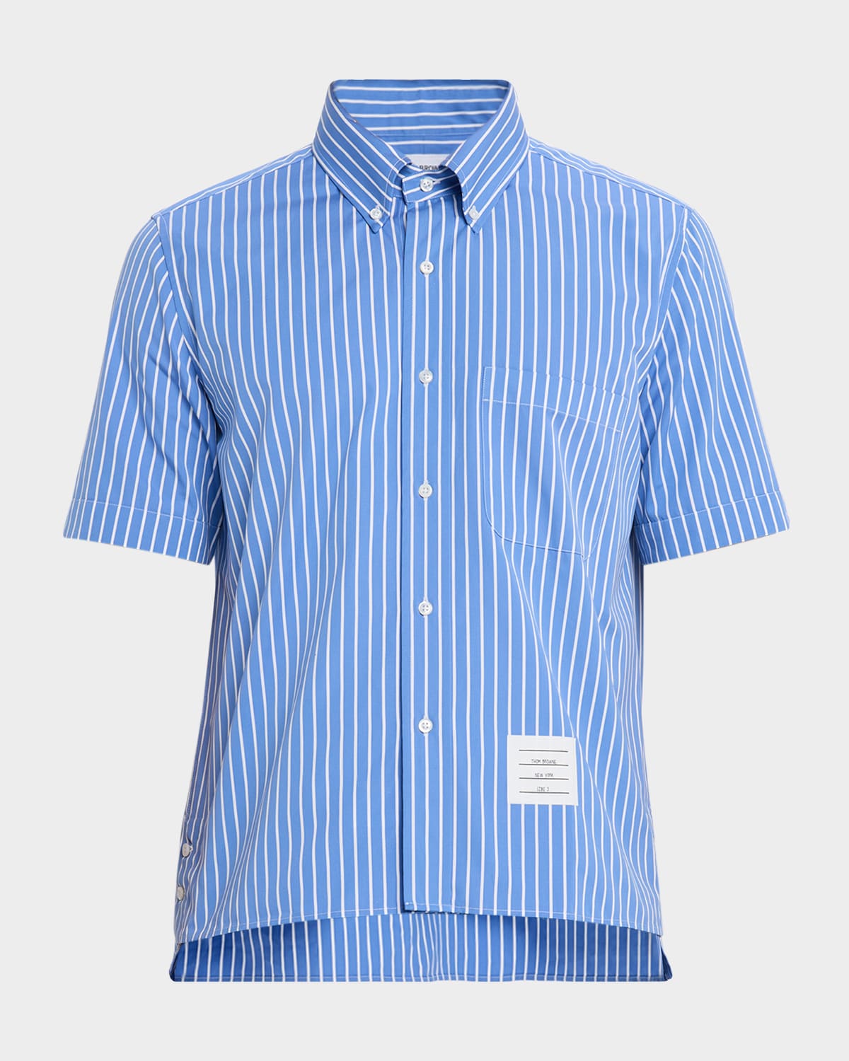 Thom Browne Men's Poplin Pinstripe Pocket Short-sleeve Shirt In Blue