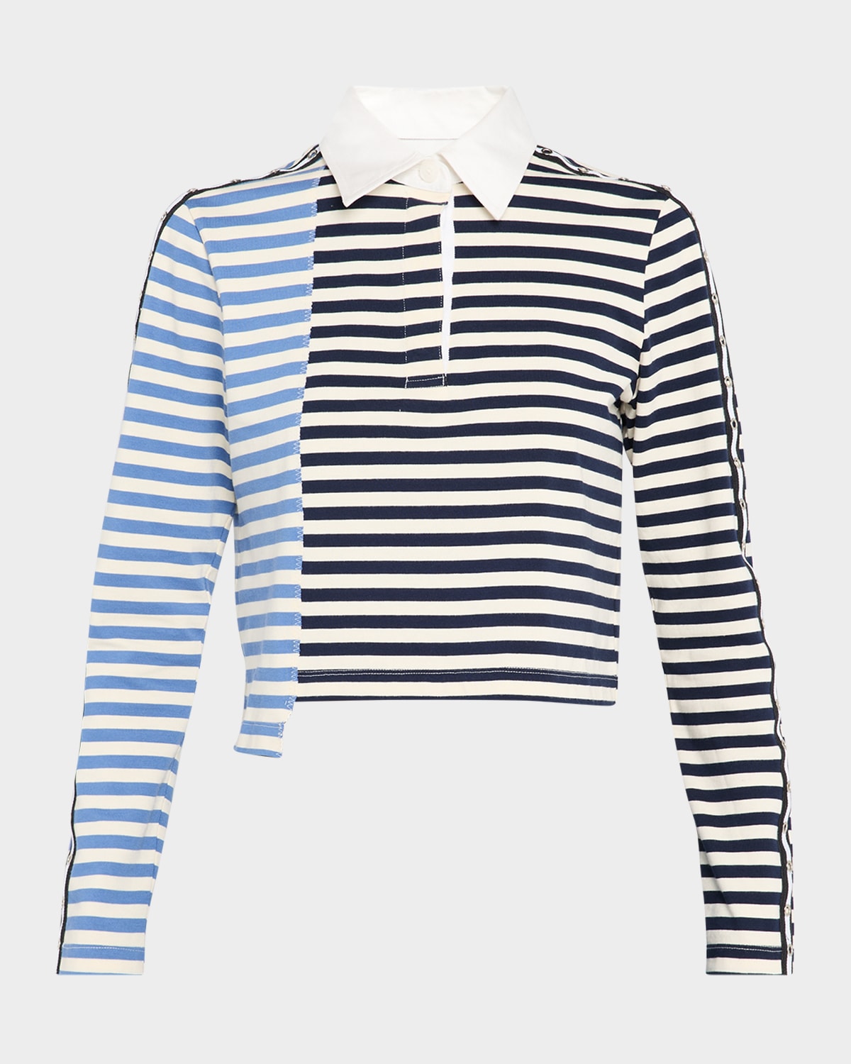 Long-Sleeve Patchwork Polo Shirt