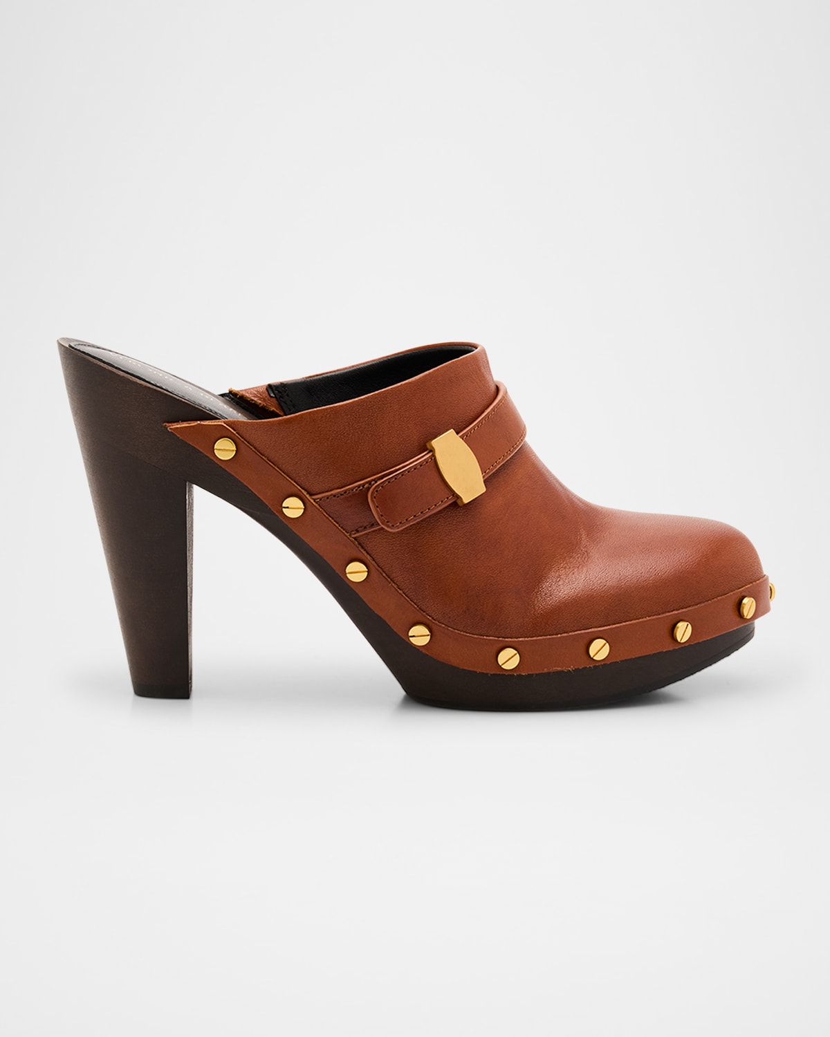 Veronica Beard Giana Leather Block-heel Mules In Brown