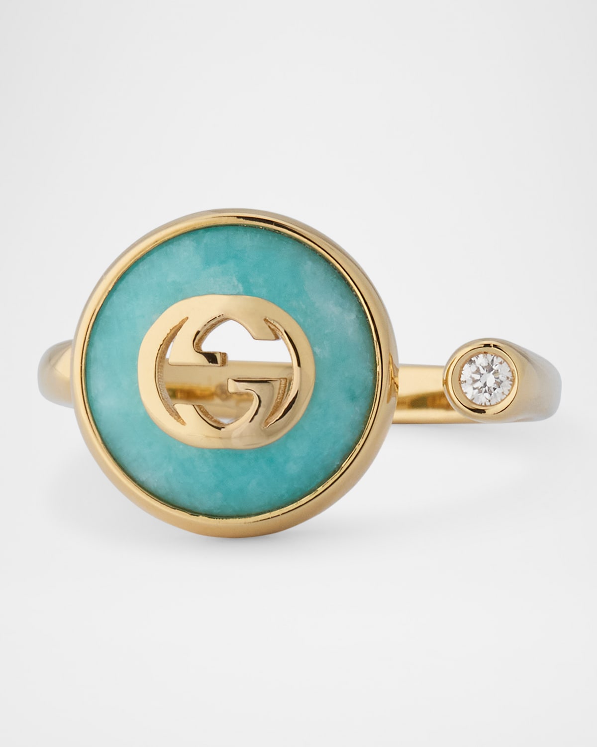 Gucci Interlocking 18K Yellow Gold Ring with Diamond and Amazonite