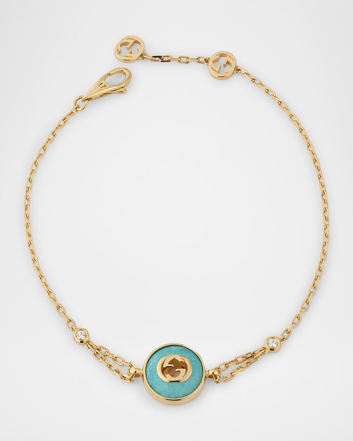 Interlocking 18K Yellow Gold Chain Bracelet with Diamonds and Amazonite